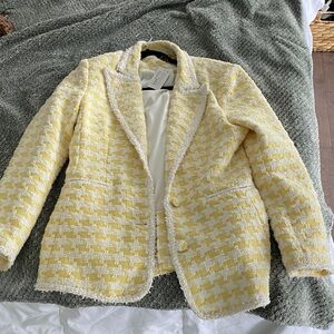 Retrofete Yellow and White Tweed Blazer